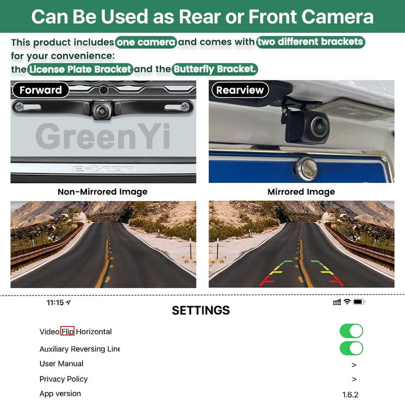 GreenYi WiFi Car Backup Camera, GreenYi 5G 720P HD Car License Plate Rear/Front View Reverse Camera for iPhone iPad Android Smart Phones Tablets Which Support Double Band WiFi - Image 3